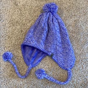 The North Face purple and white beanie.